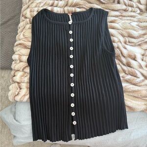Free People Black Sleeveless Ribbed Button-Front Top